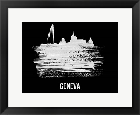 Framed Geneva Skyline Brush Stroke White Print