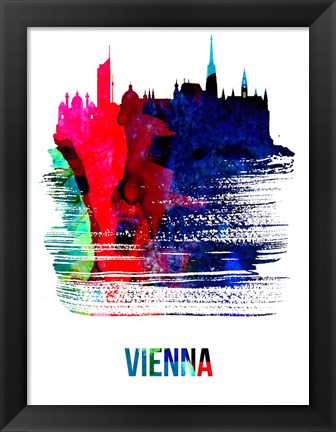 Framed Vienna Skyline Brush Stroke Watercolor Print