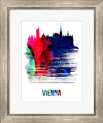 Framed Vienna Skyline Brush Stroke Watercolor Print