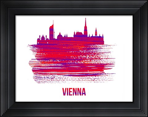 Framed Vienna Skyline Brush Stroke Red Print