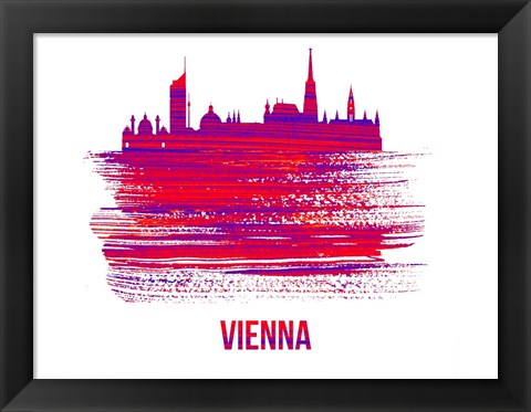 Framed Vienna Skyline Brush Stroke Red Print