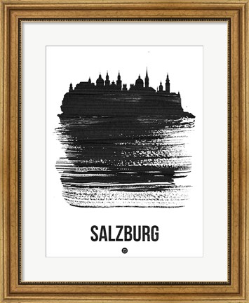 Framed Salzburg Skyline Brush Stroke Black Print