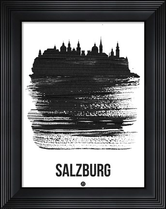 Framed Salzburg Skyline Brush Stroke Black Print