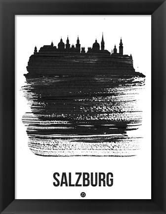 Framed Salzburg Skyline Brush Stroke Black Print