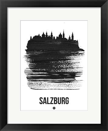 Framed Salzburg Skyline Brush Stroke Black Print