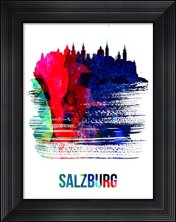 Framed Salzburg Skyline Brush Stroke Watercolor Print