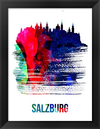 Framed Salzburg Skyline Brush Stroke Watercolor Print