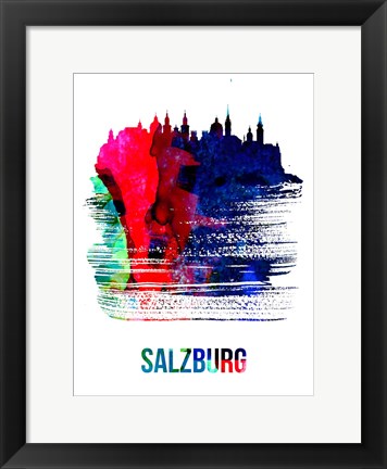 Framed Salzburg Skyline Brush Stroke Watercolor Print