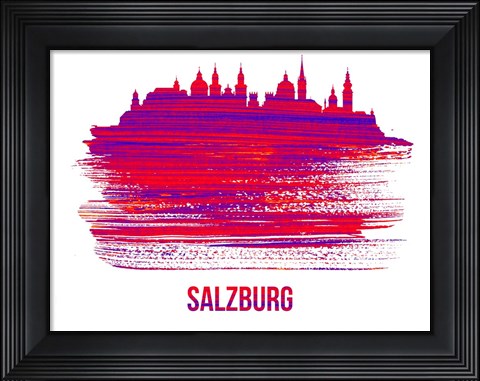 Framed Salzburg Skyline Brush Stroke Red Print