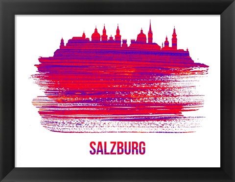 Framed Salzburg Skyline Brush Stroke Red Print