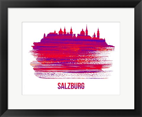 Framed Salzburg Skyline Brush Stroke Red Print