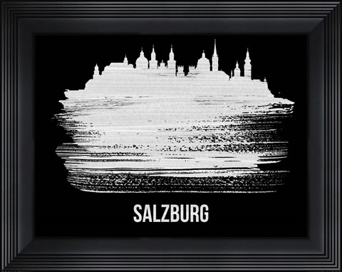Framed Salzburg Skyline Brush Stroke White Print
