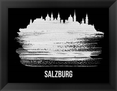 Framed Salzburg Skyline Brush Stroke White Print