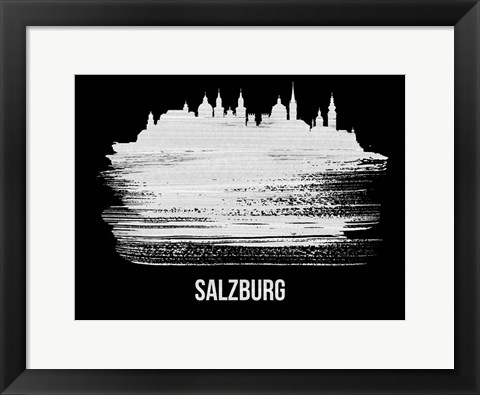 Framed Salzburg Skyline Brush Stroke White Print