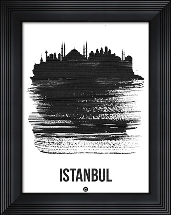 Framed Istanbul Skyline Brush Stroke Black Print