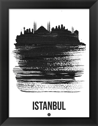 Framed Istanbul Skyline Brush Stroke Black Print