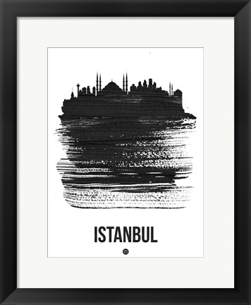 Framed Istanbul Skyline Brush Stroke Black Print