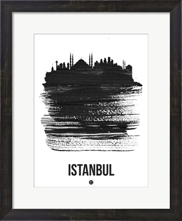 Framed Istanbul Skyline Brush Stroke Black Print
