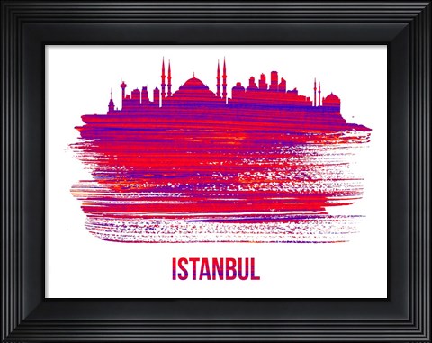 Framed Istanbul Skyline Brush Stroke Red Print