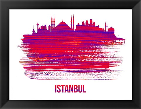 Framed Istanbul Skyline Brush Stroke Red Print