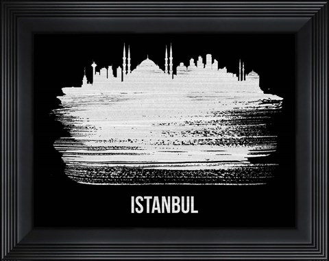 Framed Istanbul Skyline Brush Stroke White Print