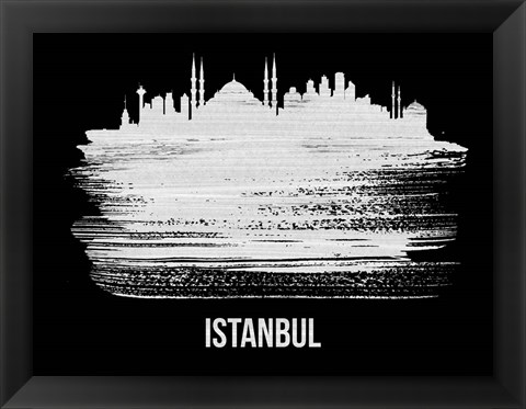 Framed Istanbul Skyline Brush Stroke White Print