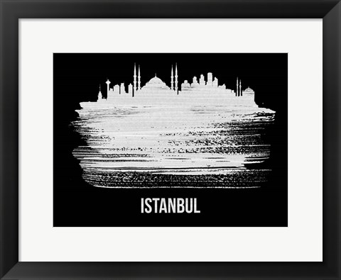 Framed Istanbul Skyline Brush Stroke White Print