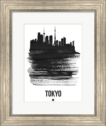 Framed Tokyo Skyline Brush Stroke Black Print