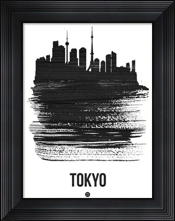 Framed Tokyo Skyline Brush Stroke Black Print