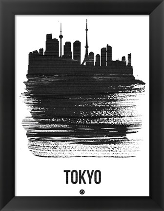 Framed Tokyo Skyline Brush Stroke Black Print