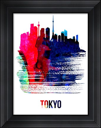 Framed Tokyo Skyline Brush Stroke Watercolor Print
