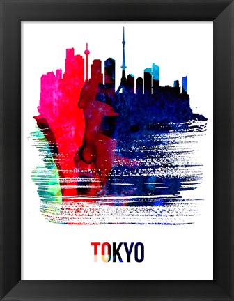 Framed Tokyo Skyline Brush Stroke Watercolor Print