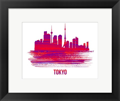 Framed Tokyo Skyline Brush Stroke Red Print