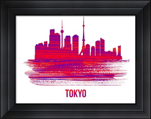 Framed Tokyo Skyline Brush Stroke Red Print