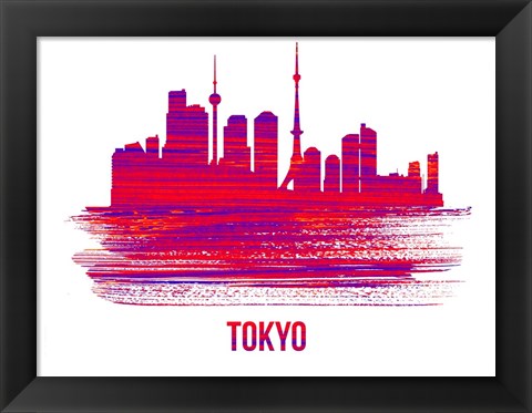 Framed Tokyo Skyline Brush Stroke Red Print