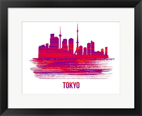 Framed Tokyo Skyline Brush Stroke Red Print