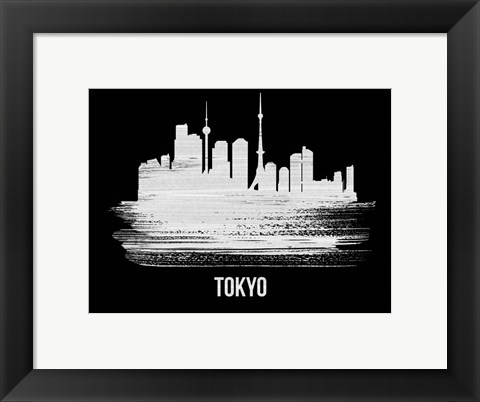 Framed Tokyo Skyline Brush Stroke White Print