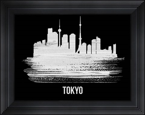 Framed Tokyo Skyline Brush Stroke White Print