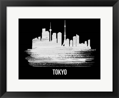 Framed Tokyo Skyline Brush Stroke White Print