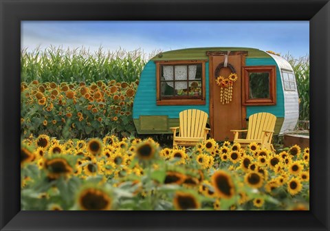 Framed Vintage Camper and Sunflowers 2 Print