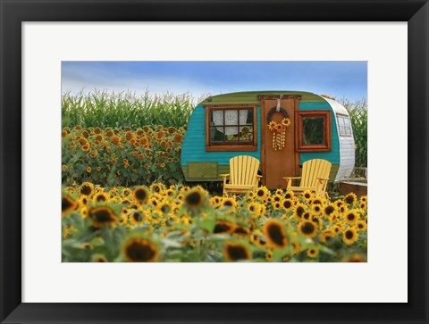Framed Vintage Camper and Sunflowers 2 Print