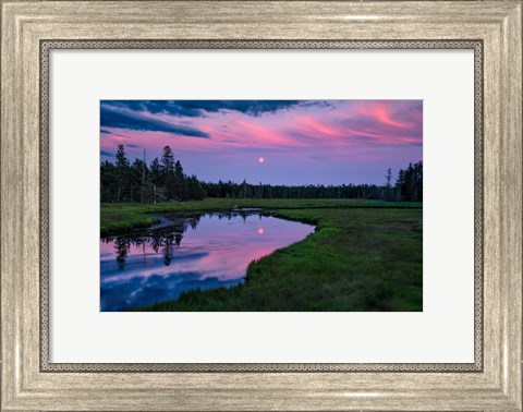 Framed Moon Over Bass Harbor Marsh Print
