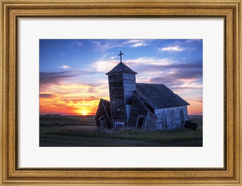 Framed Sunset at St Johns Lutheran Church Print