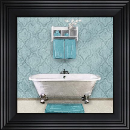 Framed Teal Bath Vibes 1 Print