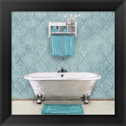 Framed Teal Bath Vibes 1 Print