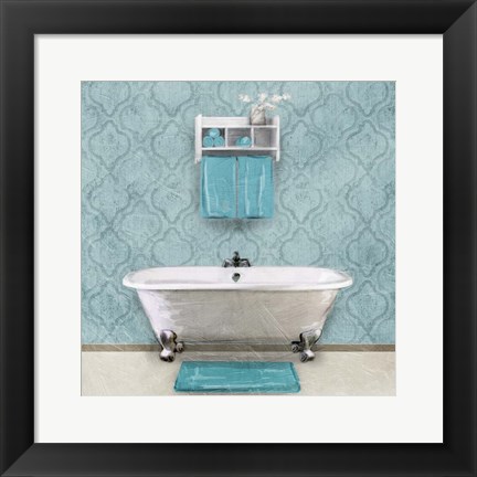 Framed Teal Bath Vibes 1 Print