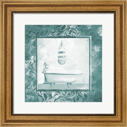 Framed Calm Teal Vintage Bath Print