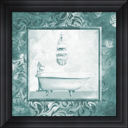 Framed Calm Teal Vintage Bath Print
