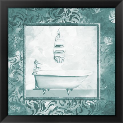 Framed Calm Teal Vintage Bath Print