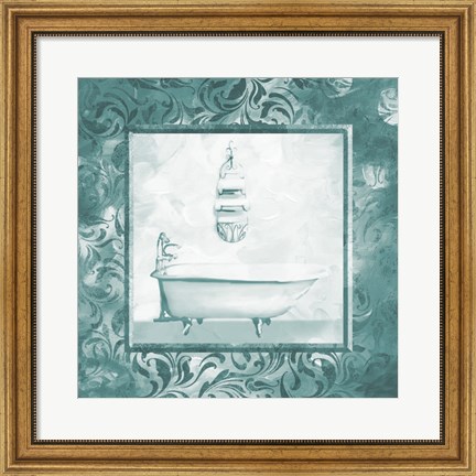 Framed Calm Teal Vintage Bath Print